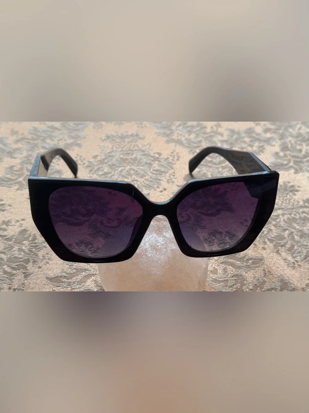 Prada Black Acetate Sunglasses with Purple Gradient Lenses